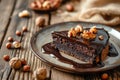Decadent chocolate cake with walnuts