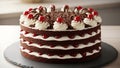 Decadent Chocolate Cherry Layer Cake with Whipped Cream Royalty Free Stock Photo