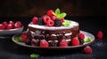 Decadent Chocolate Layer Cake with Fresh Berries and Mint