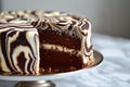 Decadent chocolate marble cake on display