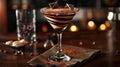 Decadent Chocolate Mousse Martini. An elegant martini glass filled with silky chocolate mousse, swirled with a rich