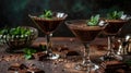 Decadent Chocolate Mousse Martini. An elegant martini glass filled with silky chocolate mousse, swirled with a rich