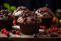 Decadent Chocolate muffins dessert dark. Generate Ai