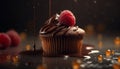 Decadent chocolate raspberry cupcake, a sweet indulgence for any celebration generated by AI Royalty Free Stock Photo