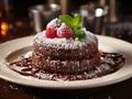 Decadent Chocolate Souffle with Molten Center and Powdered Sugar Dusting AI Generated