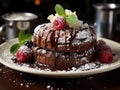 Decadent Chocolate Souffle with Molten Center and Powdered Sugar Dusting AI Generated