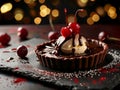 Decadent chocolate tart with cherries