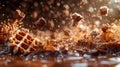 Decadent chocolate and waffle explosion - generative ai Royalty Free Stock Photo
