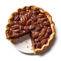 Decadent Delight: Irresistible Chocolate Pecan Pie Isolated on White Background - Generative AI Royalty Free Stock Photo