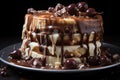 Decadent Delights: Indulging in the Irresistible Temptation of a Chocolate Dripping Cake. Generative AI