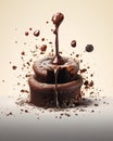 Decadent Delights: A Poster of Chocolate Cake Sauce, Floating Pa