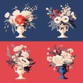 Decadent Floral Vases: Classical Genre Scenes In Navy And Red