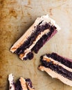 Decadent fudgy chocolate cake slices on a rustic baking sheet