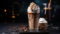 Decadent hot chocolate milkshake with whipped cream in a glass, a truly indulgent delight