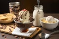 Decadent Ice Cream Bowl with Crispy Wafers and Strawberries - Generative AI Royalty Free Stock Photo