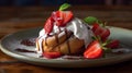 Decadent Pancake With Chocolate Cream And Strawberries