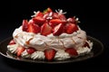 Decadent Pavlova strawberry plate. Generate Ai Royalty Free Stock Photo