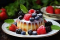 Decadent Pudding cake berries. Generate Ai Royalty Free Stock Photo