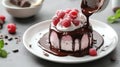Decadent raspberry chocolate cheesecake with whipped cream drizzle