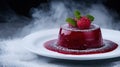 Decadent raspberry dessert with steaming smoke