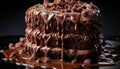 A decadent slice of homemade chocolate cake with fudge icing generated by AI