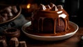 A decadent slice of homemade dark chocolate cake on a plate generated by AI Royalty Free Stock Photo