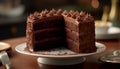 A decadent slice of homemade dark chocolate cake on a plate generated by AI Royalty Free Stock Photo