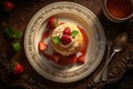 Decadent strawberry shortcake with Whipped Cream a on modern Italian ceramic plate, generative AI