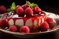 A decadent touch fresh strawberry compote graces the pinnacle of perfection