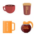 Decaf coffee icons set cartoon vector. Cup and teapot of decaf coffee