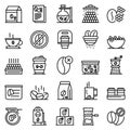 Decaffeinated coffee icons set, outline style