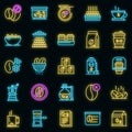 Decaffeinated coffee icons set vector neon