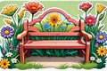 Decal sticker label park bench green grass