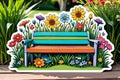 Decal sticker label sitting bench nature flowers