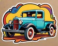 Decal sticker label vintage farm pickup cartoon design