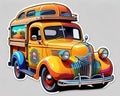 Decal sticker label vintage hippie camper pickup comedy