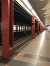 Subway Platform Social Distance Markers, COVID-19, Coronavirus, Queens, NYC, NY, USA Royalty Free Stock Photo