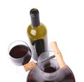 Decanter, bottle and glass with red wine top view Royalty Free Stock Photo