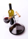 Decanter, bottle and glass with red wine top view Royalty Free Stock Photo