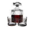 Decanter with cognac. Glasses of the whiskey with a square decanter.