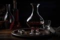 a decanter with ruby red wine, a touch of class and elegance
