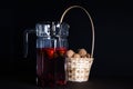 Decanter with strawberry juice in darkside Royalty Free Stock Photo