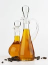 Decanter with sunflower oil isolated on white background Royalty Free Stock Photo