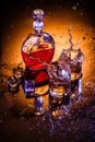 Decanter and two glasses with whisky and ice Royalty Free Stock Photo