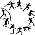 Decathlon silhouettes in circle shape Royalty Free Stock Photo