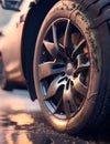 Decay and damaged car tire tyre due to bad roads, created with Generative AI technology Royalty Free Stock Photo