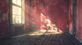 Decay Meets Daylight, Crimson Room with a Glimpse of the Outside World Royalty Free Stock Photo