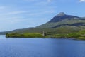 Decayed castle, Ardvreck Castle, on Loch Assynt in Highlands of Scotland Royalty Free Stock Photo