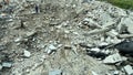 Decayed concrete from a collapsed building Lots of cement debris piled up on the floor. Royalty Free Stock Photo