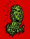 Decayed head of zombie. Vector illustration.